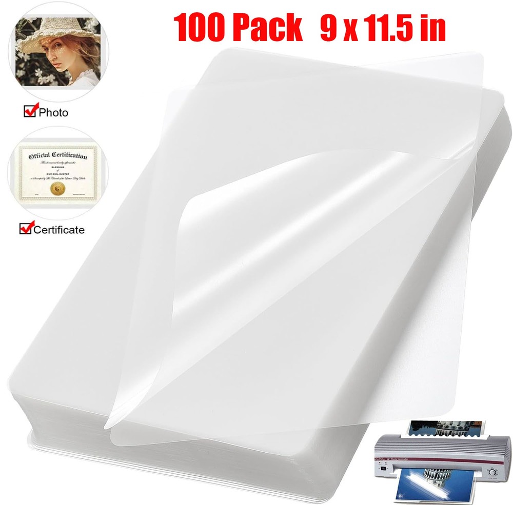 Clear Thermal Laminating Pouches, 100-Pack, 9 x 11.5 in, Letter Size, 3 mil