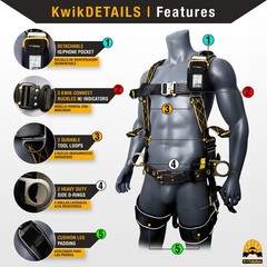 KwikSafety TYPHOON DiamondBACK Safety Harness (Back Support) 3 D Ring ANSI OSHA
