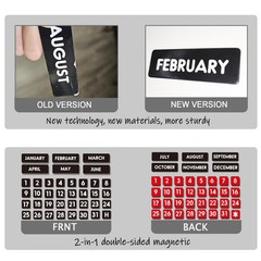 Double-Sided Magnetic Numbers and Months size 0.55″x0.55″, Black-red