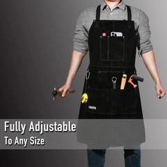 Durable Leather Welding Apron, Adult Unisex, Spark & Flame Resistant, 6 Pockets