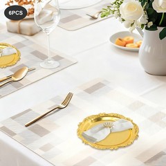 6PCS Vintage Snack Plates 10cm/3.94in Round Restaurant Serving Trays Set Gold