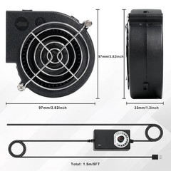 KUNRISE BBQ 97mm × 33mm Blower Fan, High Airflow 110V 120V Variable Speed Centr