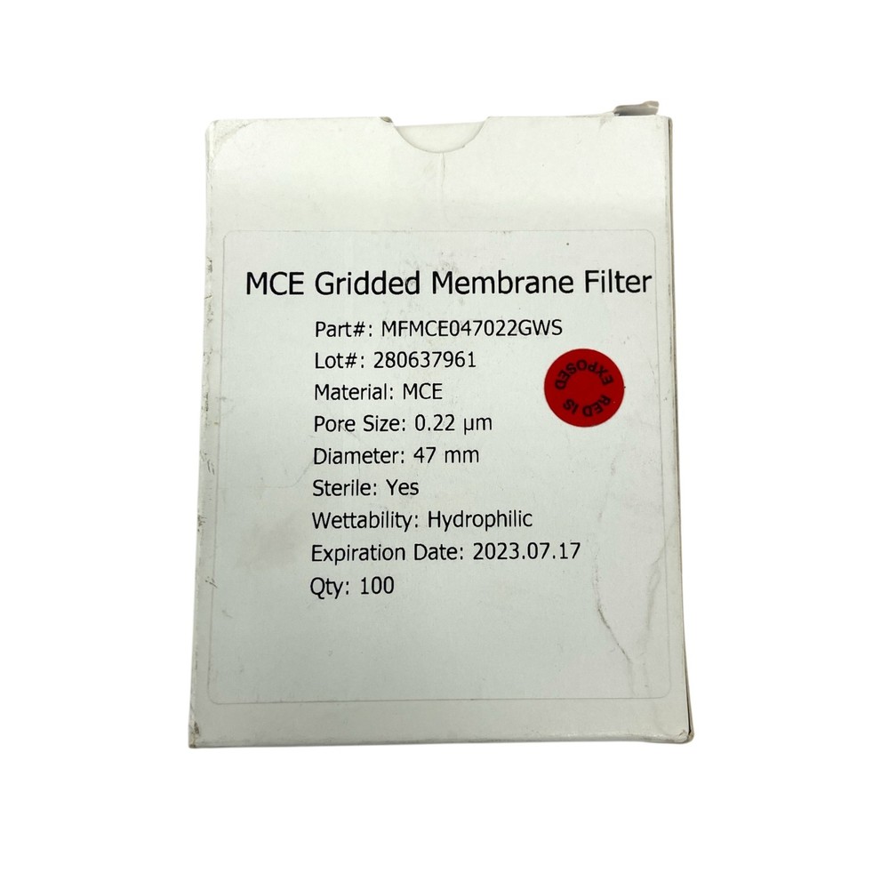 MCE Gridded Membrane Filter 47mm 0.22um Hydrophilic Sterile, Box of 100