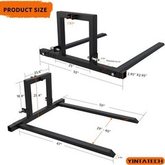 3 Pt Hitch Pallet Fork Attachments for Category 1 Tractors 1500LBS Adjustable