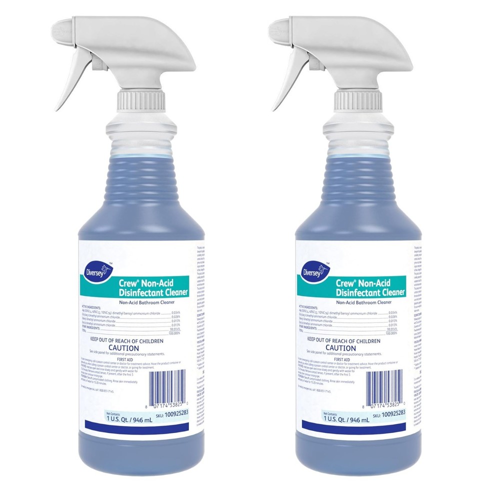 Lot/2 Spray DIVERSEY Crew Non-Acid Disinfectant Cleaner 1 qt 32 oz Bathroom