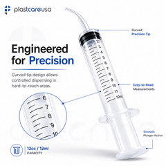 Curved Tip 12cc Oral Irrigation Syringes Disposable Dental Utility (Choose Qty)