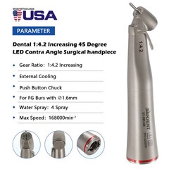 Dental Optic Fiber LED 1:4.2 Increasing Handpiece 45°Angle Head External Channel