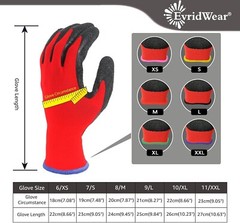 EvridWear 12 Pairs Pack Crinkle Latex Rubber Coated Work Gloves