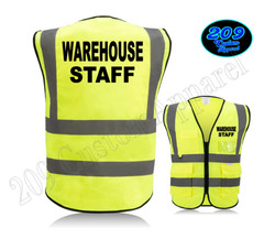 WAREHOUSE STAFF Reflective Safety Vest High Visibility Zipper Front w/Pockets