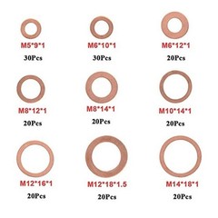 Copper Washer Gasket Nut and Bolt Set Flat Ring Seal Assortment Kit with Box M