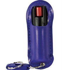 Police DEFENSE Pepper Spray 1/2 BLUE Keychain LEATHER Safety LOCK QUIK RELEASE
