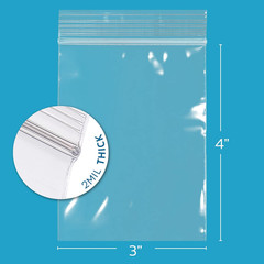 Clear Plastic Reusable Zip Bags – Bulk Case of 1000, 3″ X 4″ 2 Mil Thick