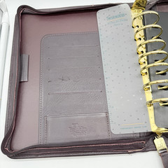 Franklin Covey BrownLeather Planner Cover Zip Around 7 Ring USA Seasons 8”x10”