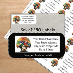 150 Mushroom House Folk Art Mailing Return Address Labels Personalized