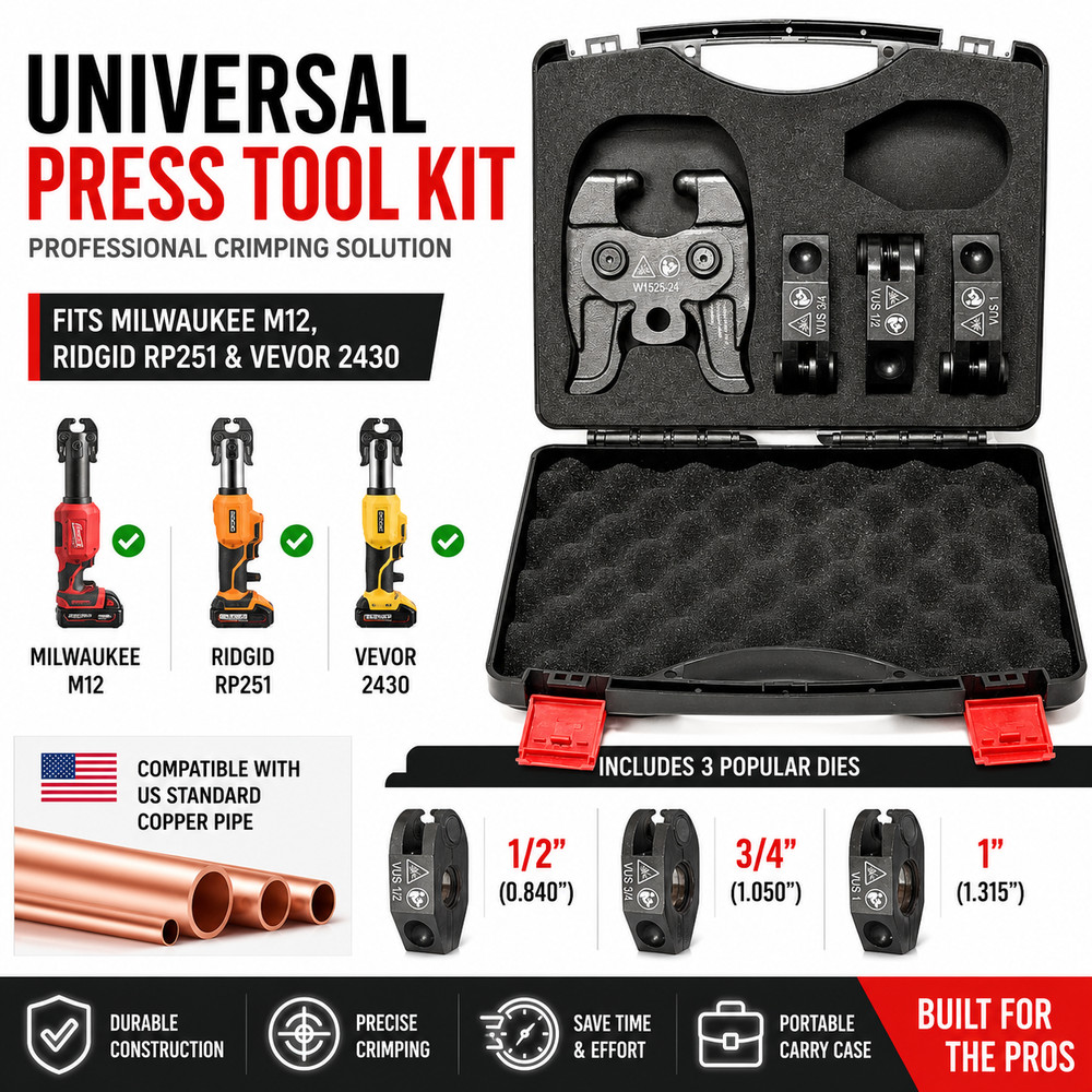 Universal Press Jaw Kit Compatible with Milwaukee M12 Force Logic 1/2″ 3/4″ 1″