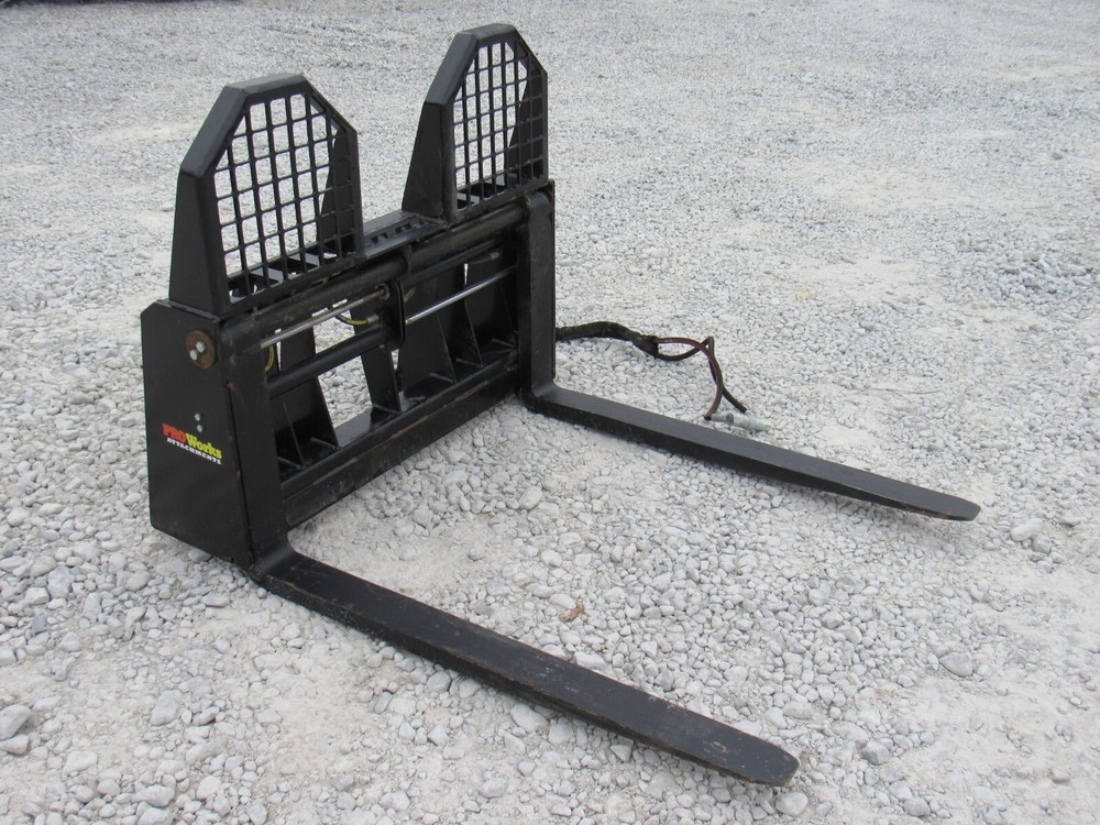 48″ Hydraulic Sliding Walk Through Pallet Fork Set Skid Steer Quick Attach