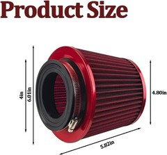 Car Clamp-On Air Intake Filter, 3 In 3.5In 4 In Round Tapered Vehi Color: Red