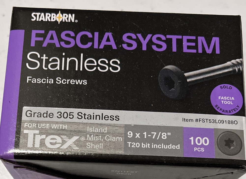 STARBORN Fascia System for TREX #9 X 1-7/8″ 305 Stainless Screws Island Mist