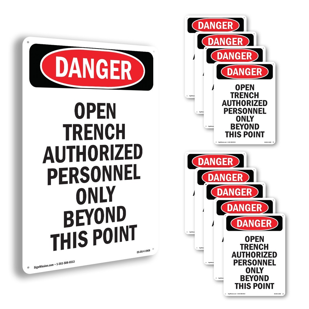 Portrait Open Trench Authorized Personnel Only OSHA Danger Sign – 5 or 10 Pack