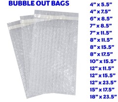 Bubble Out Bags Protective Wrap Pouches 4×5.5 4×7.5 6×8.5 8×11.5 9×12 12×15.5