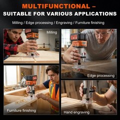 30000RPM Cordless Compact Wood Router for Makita 21V Battery, Carving 1/4″ Col
