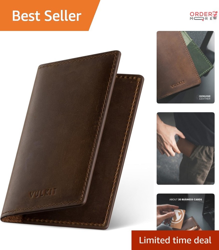 Leather Business Card Holder Slim Compact Bifold Wallet for Men Women