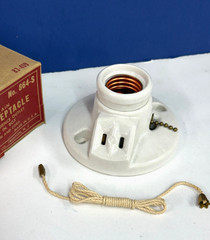 Glazed Porcelain LAMP HOLDER Pull Chain & Outlet 250W 125V CIRCLE F NEW 864-S