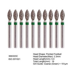 10 pcs Dental Diamond Burs FG Round End Taper Pear Football Fine Coarse Grit