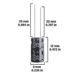 220uF 25V 6x12mm Aluminum Electrolytic Capacitor 220 MFD 16 Volt 0.24×0.47in 15