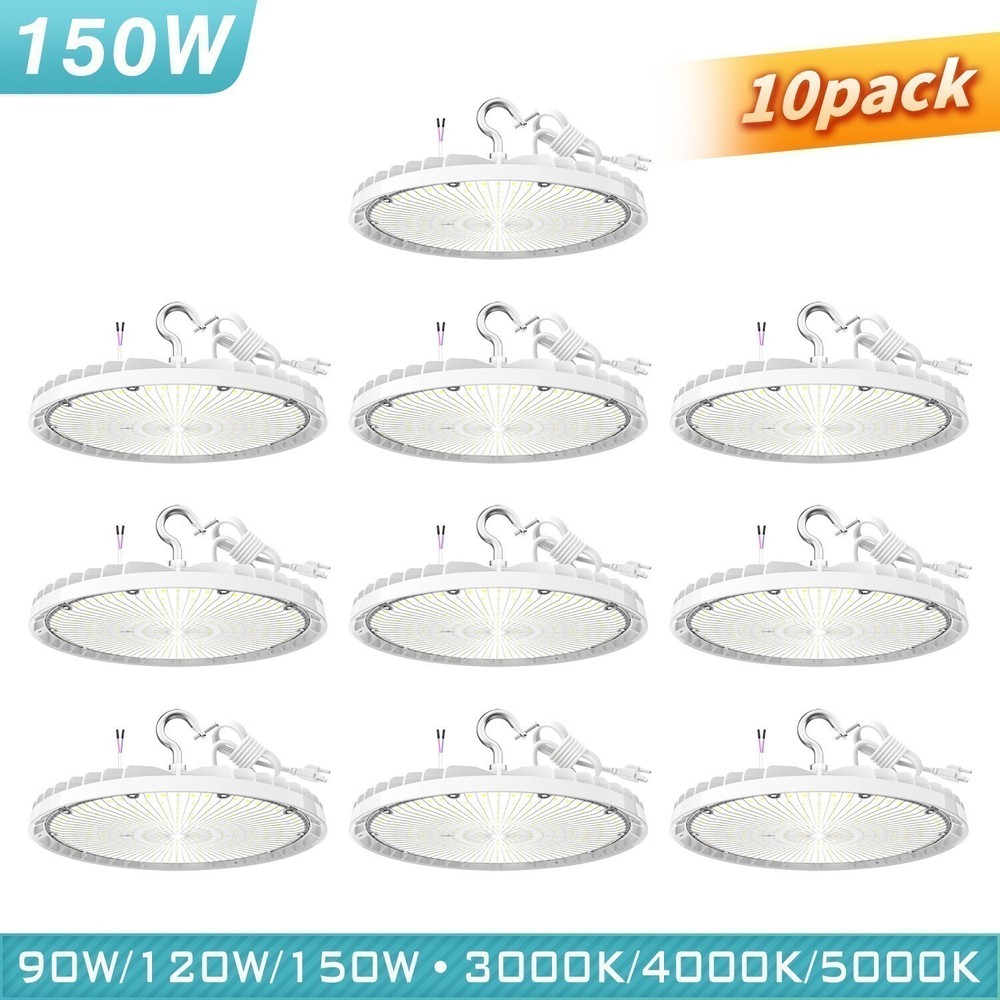 10 PACK 150W UFO LED High Bay Lights 4500K/5000K/5700K Commercial Lamp Dimmable