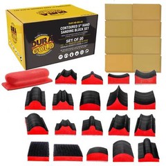 Dura-Gold 20-Piece Contoured 5″ Hand Sanding Block Set, 40 Hook & Loop Sandpaper