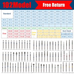 100 Types Dental FG Diamond Burs For High Speed Handpiece Friction Grip 50pcs