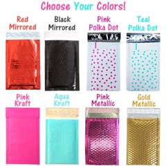 4×8″ Pink,Teal, Gold Polka Dot Poly Bubble Mailers, Padded Shipping Envelopes