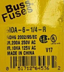 BUSS FUSES, MDA-6-1/4-R, 6.25 A, 250 VAC, TIME DELAY, LOT OF 5**