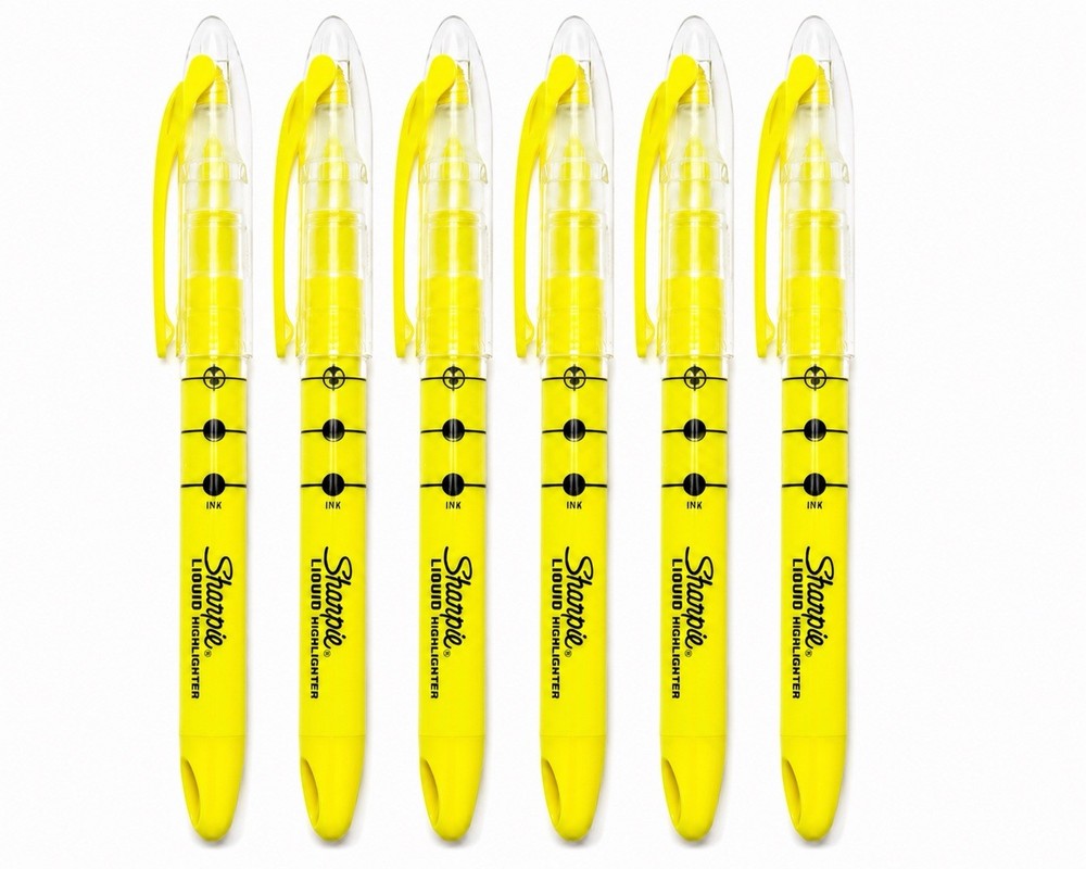 Sharpie Liquid Highlighters Yellow 6 Pack Chisel Tip Teacher School Office