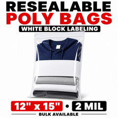 Clear Reclosable Poly Bags 12×15 2 Mil Zip White Block Labeling Bulk Packs