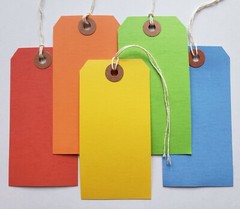 100 Tags Large Size #5 Colored Manila Shipping Hang with String or Wire Strung
