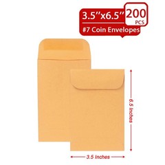 Xxcxpark 200PCS #7 Coin Envelopes 3.5×6.5 200 PCS (3.5″ x 6.5″), Brown