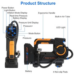 1Pc 140W 150PSI 21V Battery Powered Tire Inflator Cordless Air Inflator Digital