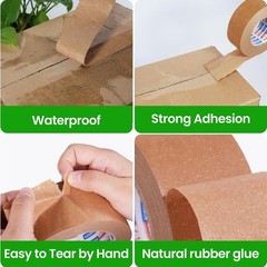 Adhes Biodegradable Brown Paper Packing Tape 3 Rolls 2 Inch x 50 Yards,