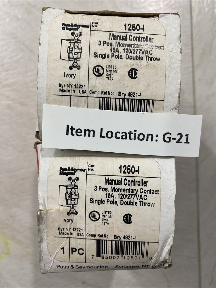 Pass & Seymour 1250-GRY Manual Control 15A 3 Pos. Momentary Contact 120/277VA