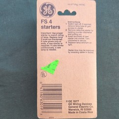 Vintage 1977 GE FS-4 Fluorescent Starters 2 Pack Sealed NOS Made in Costa Rica