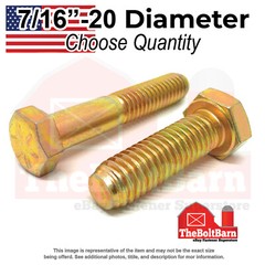7/16″-20 Grade 8 Fine Hex Cap Screws Zinc Yellow USA Made (Choose Length & Qty)