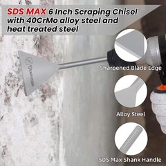 SDS Max Chisel, 6 Inch Wide Floor Scraper Tile Removal Scraping Chisel Bits