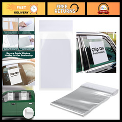 50 Pack Clip-On Window Form Holders – Clear Plastic Pouch Hangers for Dealership