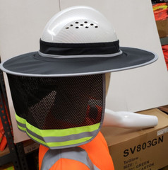 Black Hard Hat Sun Shade Visor Full Brim Mesh Neck REFLECTIVE STRIPE (NEW DESIGN