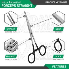 Kelly Hemostat Forceps 5.5″ Straight Black Surgical Instruments German Grade