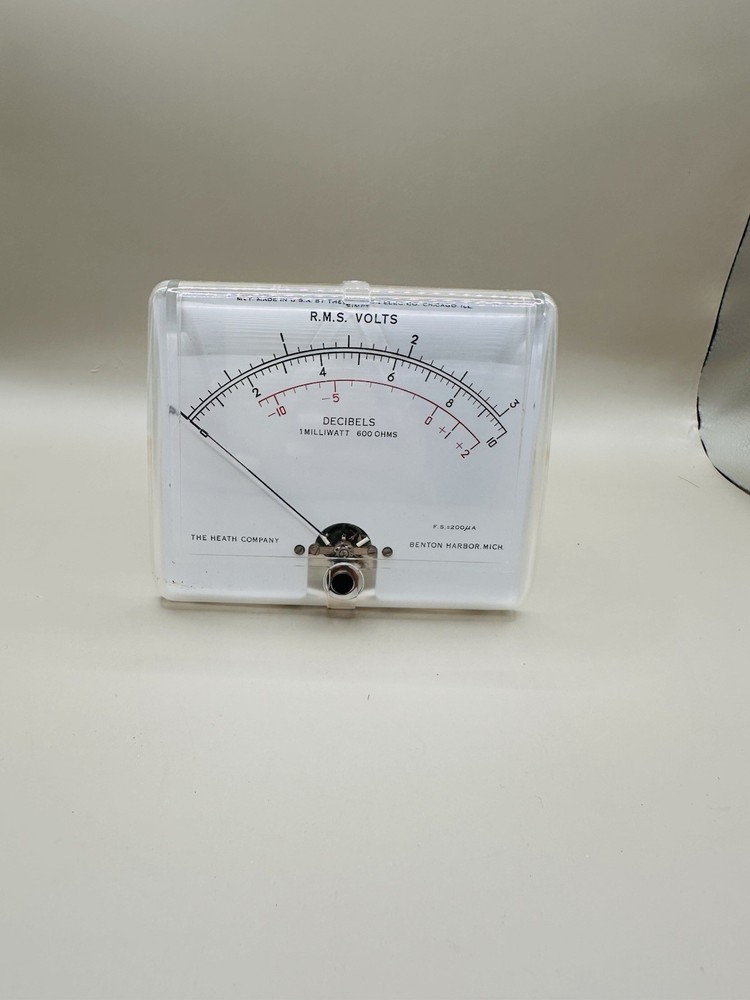 NOS Heathkit Simpson 4.5″ Rectangular Panel Meter RMS Volts DB 200uA 1329 W/ Box