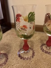 SAKURA Chanticleer 4 Rooster Goblets Sally Eckman Hand Painted Farmhouse