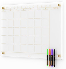 Frameless Clear Glass Monthly Dry Erase Calendar Whiteboard 17″ x 23